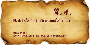 Maklári Annamária névjegykártya