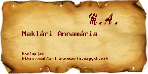 Maklári Annamária névjegykártya